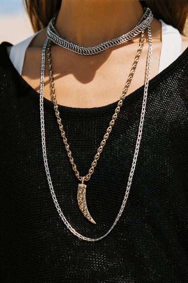 SET OF 4 MIXED HORN AND STAR NECKLACES — Gold / Silver 1
