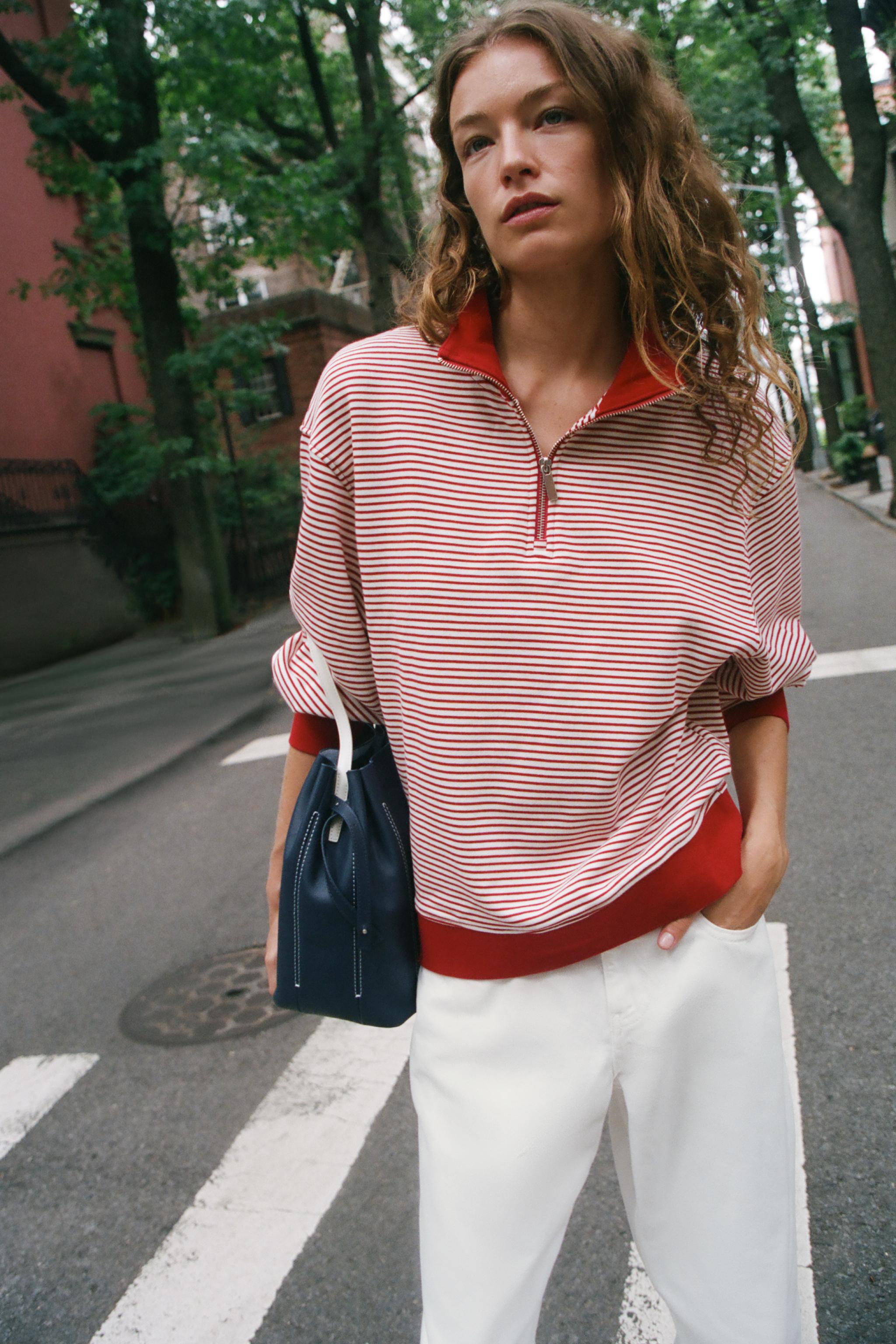 Zara FERMUARLI ÇİZGİLİ SWEATSHIRT görsel 4