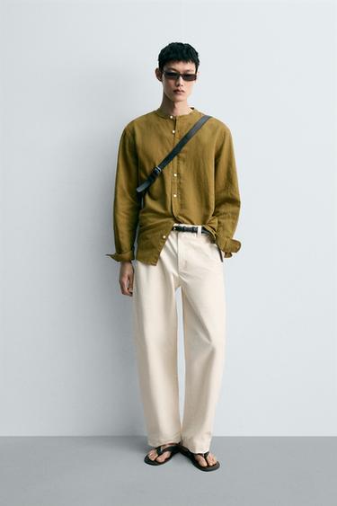 ÁO SƠ MI VẢI LINEN - COTTON - Màu xanh ô liu từ Zara