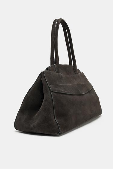 SAC PORTÉ ÉPAULE EN CROÛTE DE CUIR - Gris de Zara - Image 4