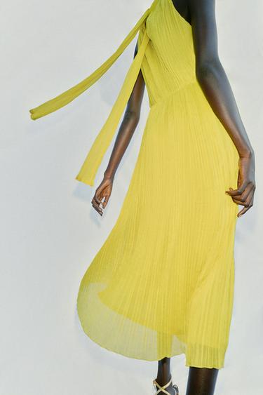 PLEATED MIDI DRESS - Lime by Zara - Image 3