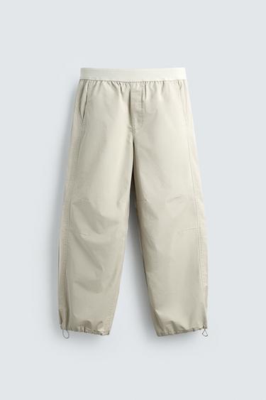 RELAXED FIT PARACHUTE TROUSERS - Stone by Zara