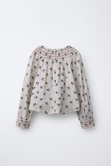CHECK AND FLORAL BLOUSE - Ecru / Black by Zara - Image 1