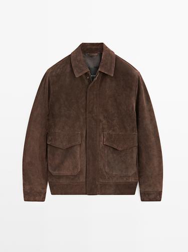 Chaqueta piel ante - Chocolate de Zara