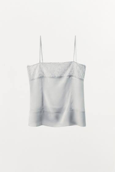 TOP GEORGETTE DENTELLE - Bleu clair de Zara - Image 3