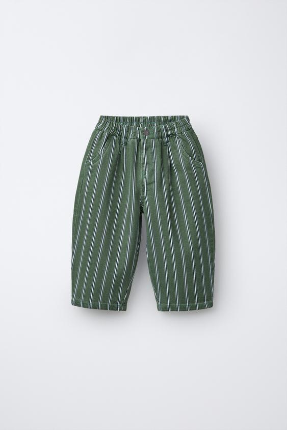 STRIPED BAGGY TROUSERS - Mid-green by Zara - Image 0