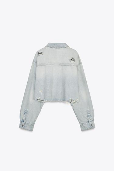RIPPED TRF CROP DENIM JACKET - Light blue by Zara - Image 6