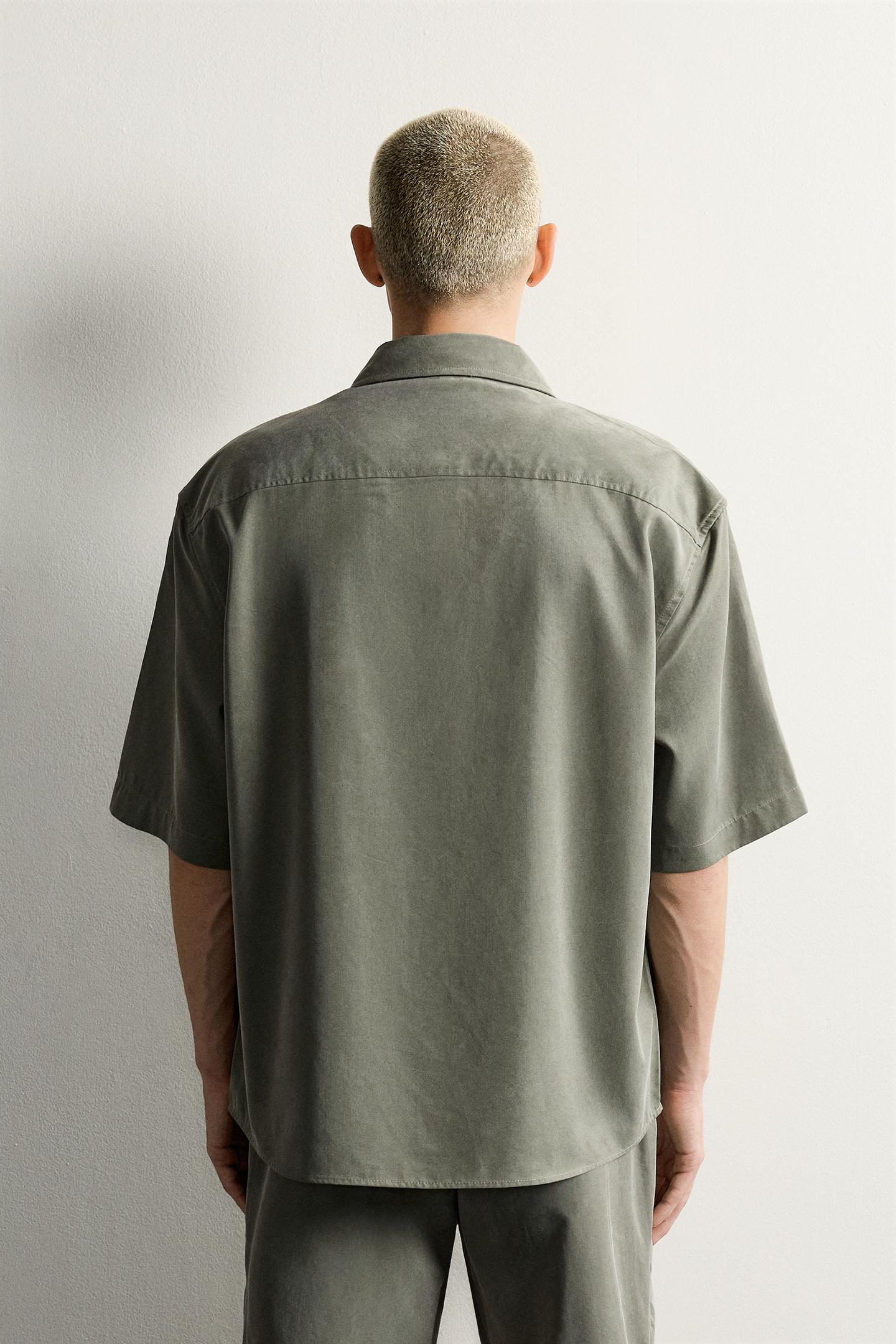 Мужская рубашка Zara Relaxed Fit Flowy, цвет: Тёмный зелёный — фото 3