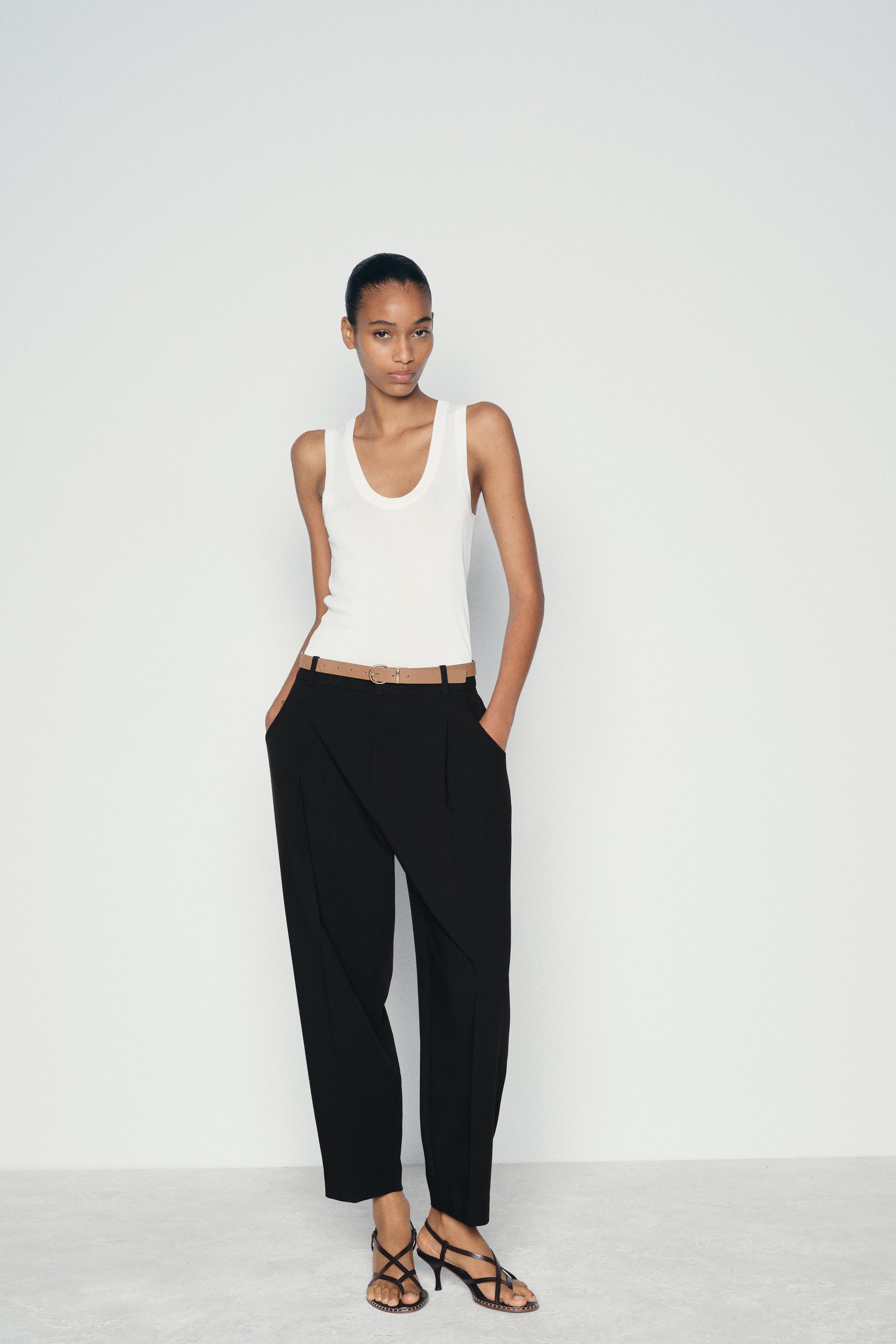 PANTALON A PLIS ET CEINTURE Noir ZARA France