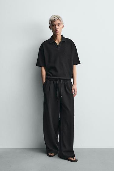 릴렉스핏 오토만 플리츠 팬츠 - Zara 블랙