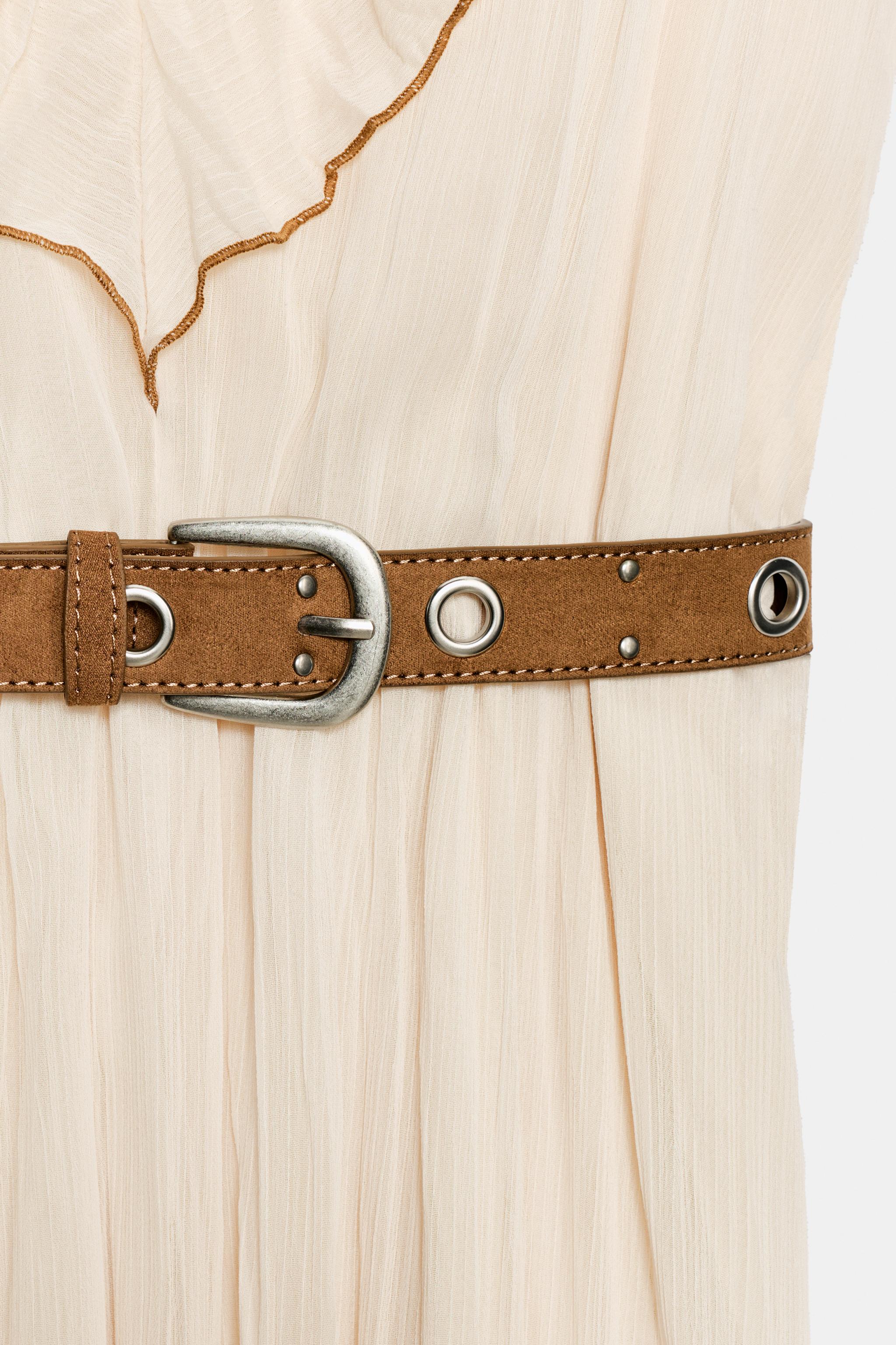 BELTED RUFFLED MIDI DRESS