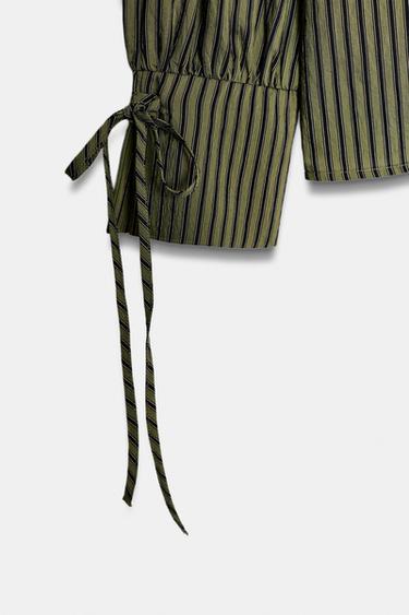 STRIPED SHIRT WITH BOWS - Dark khaki by Zara - Image 9