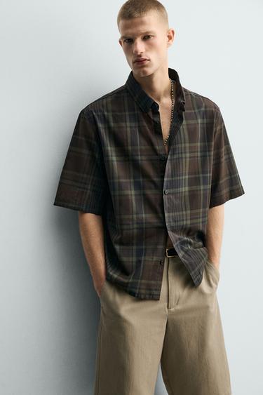 REGULAR FIT CHECK SHIRT - Brown by Zara - Image 4
