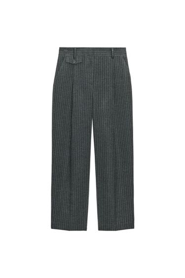 Zara PLEATED STRAIGHT LEG PANTS - Mid-gray