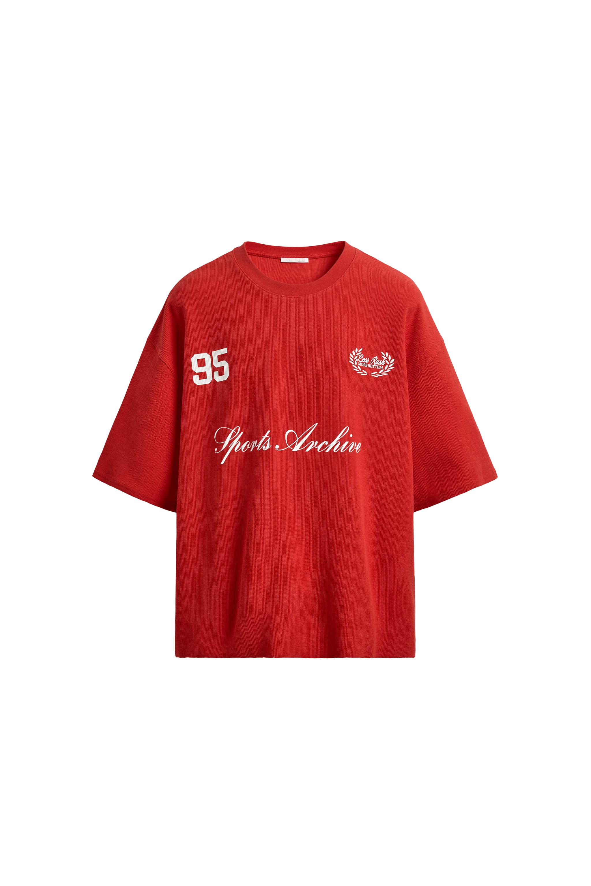 COMBINATION EMBROIDERY TEXTURED T-SHIRT - Red | ZARA United States