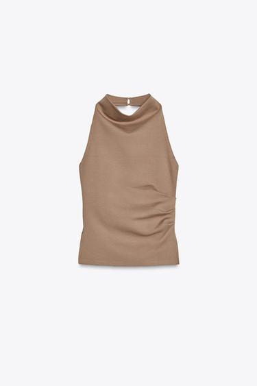 Zara HALTER TOP - Beige-pink