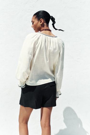 CHEMISE BRODERIES CONTRASTE - Écru de Zara - Image 4