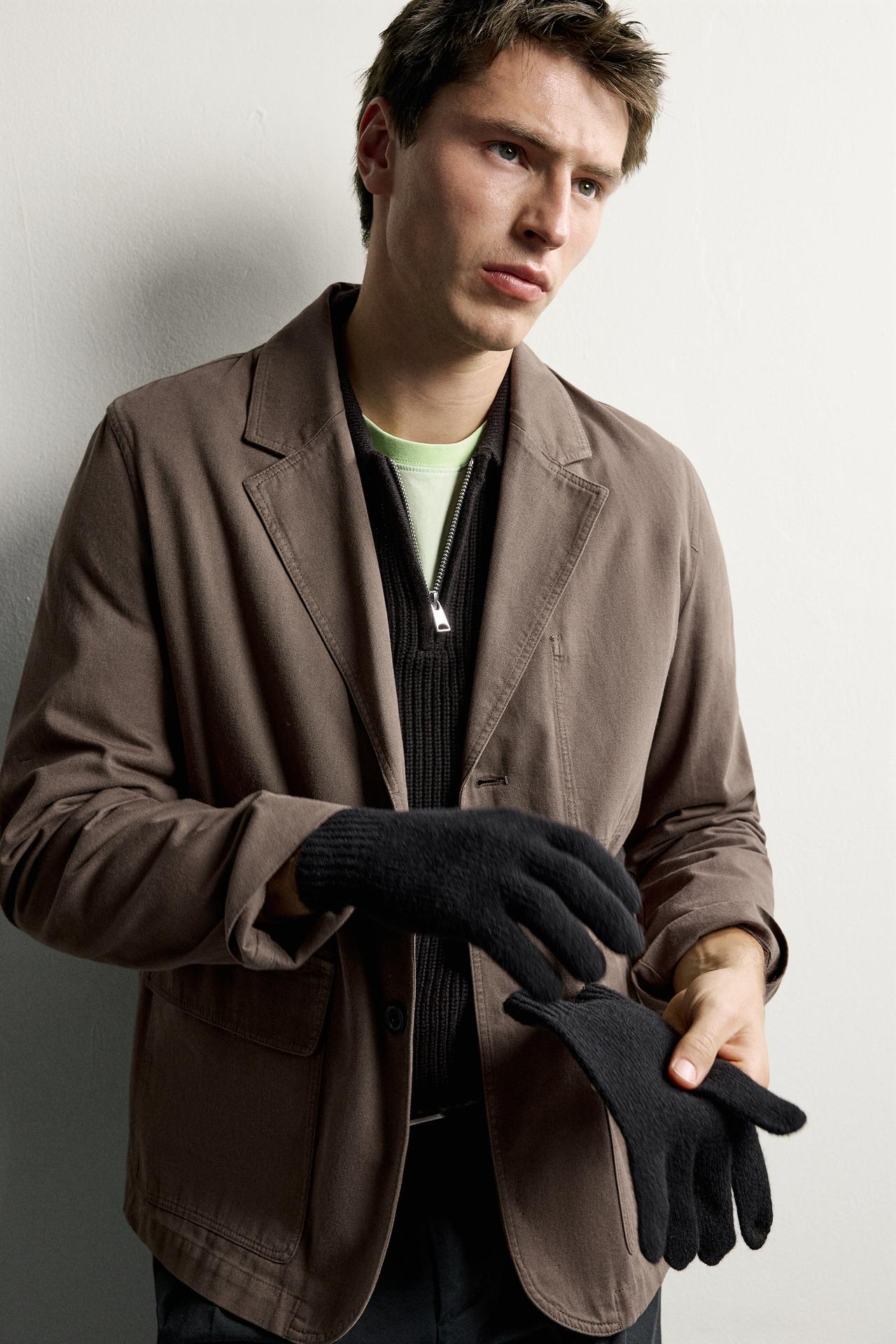 100% WOOL KNIT GLOVES — Black
