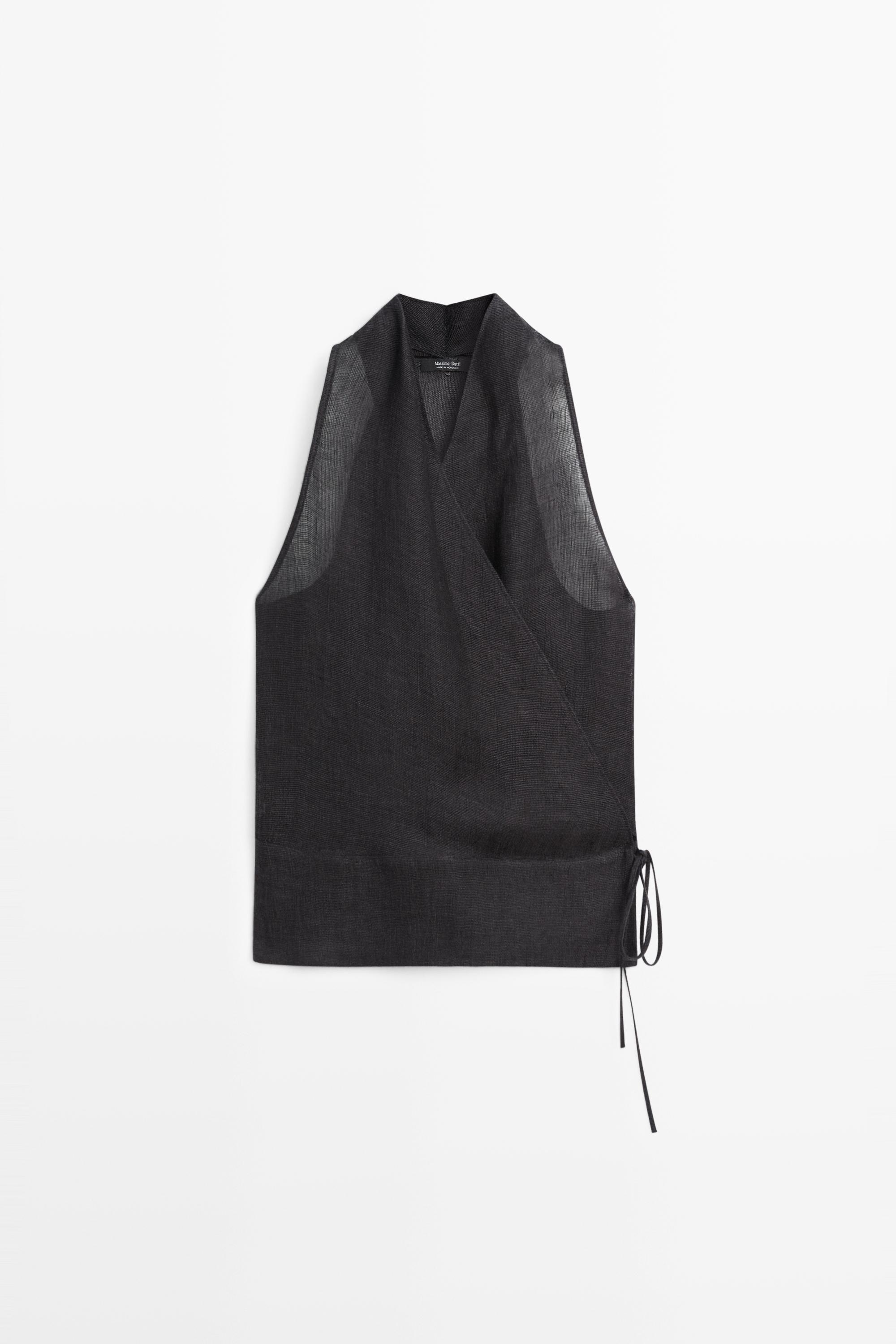 Top à encolure américaine croisé 100 % lin