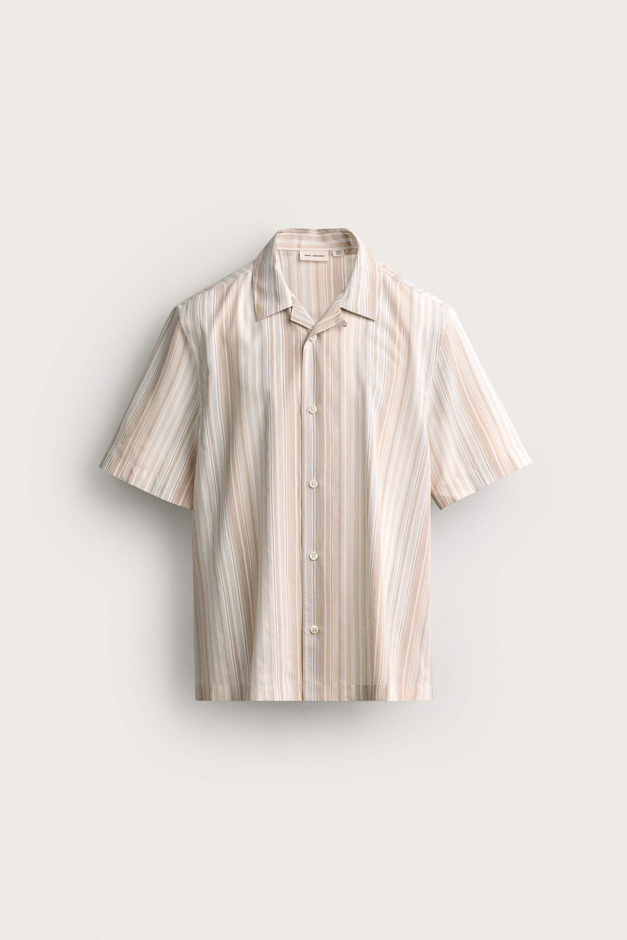 REGULAR FIT STRIPED SHIRT — Light beige