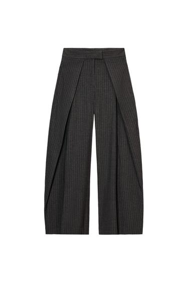 Zara ZW COLLECTION PANTALONE SA ŠIROKIM NOGAVICAMA I UŠICIMA – Siva