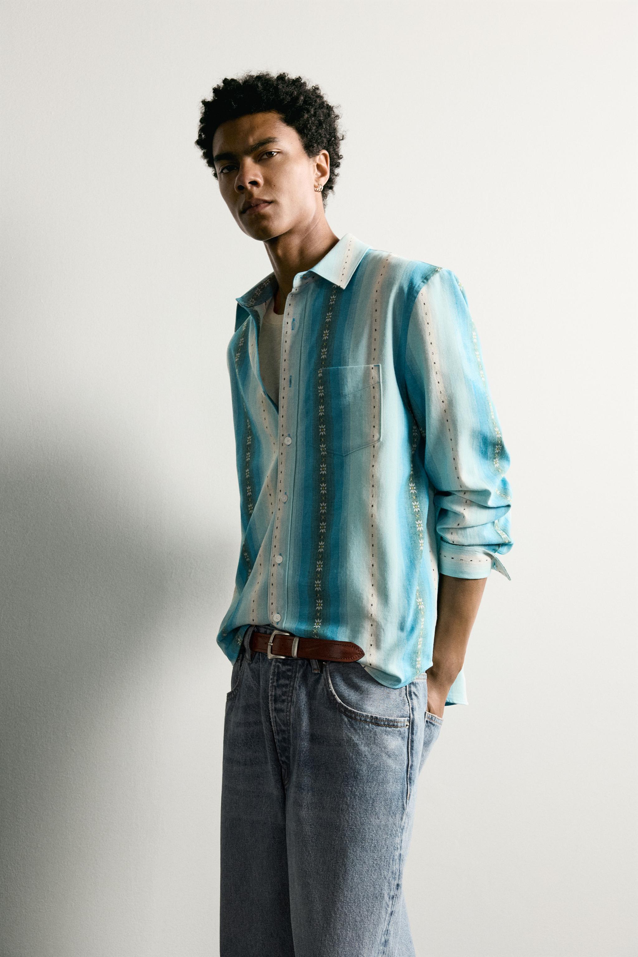 RELAXED FIT STRIPED JACQUARD SHIRT