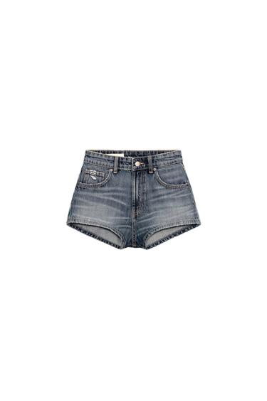 TRF CURVED HIGH-WAIST MINI DENIM SHORTS - Blue by Zara