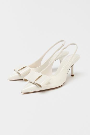 FAUX PATENT SLINGBACK HEELS WITH BOW - White by Zara - Image 2