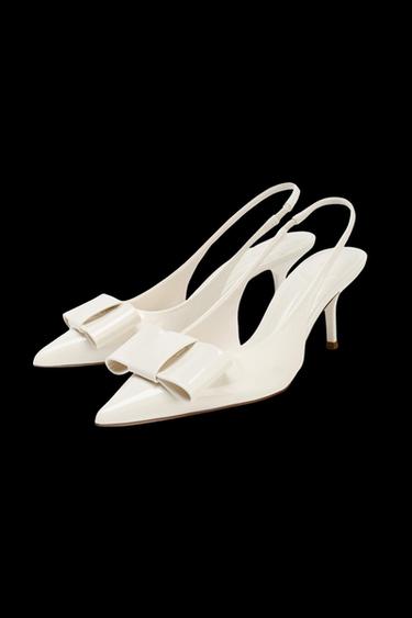 FAUX PATENT SLINGBACK HEELS WITH BOW - White by Zara