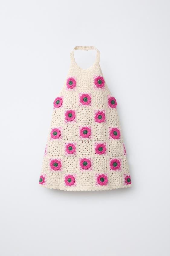 VESTIDO DE MALHA DE CROCHET FLORAL