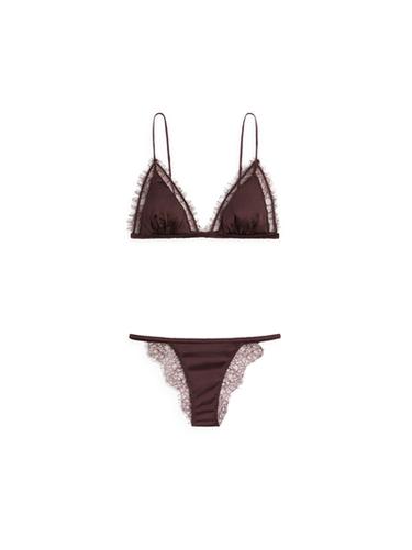 Zara Silk and lace triangle bralette - Mink marl