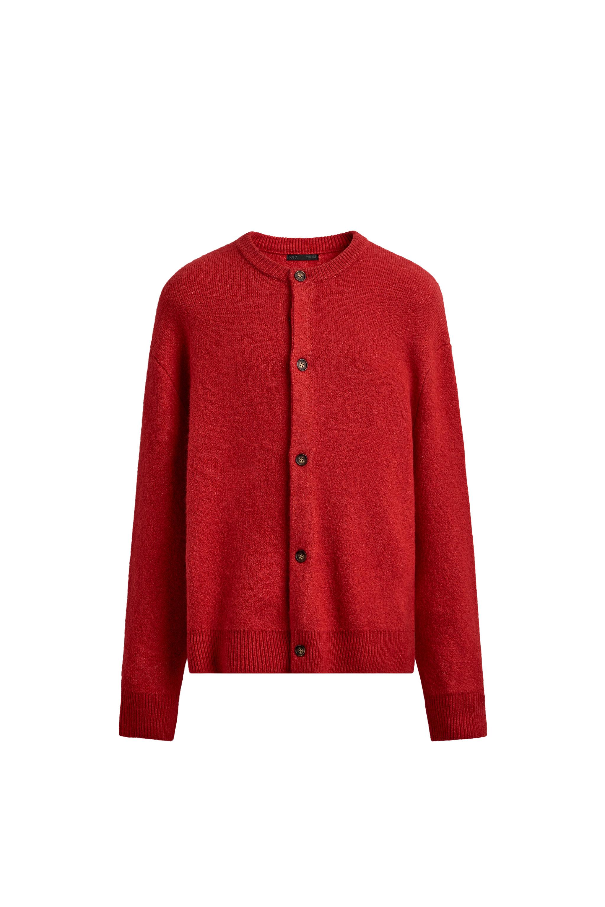 テクスチャー入りリラックスフィットカーディガン - レッド | ZARA 