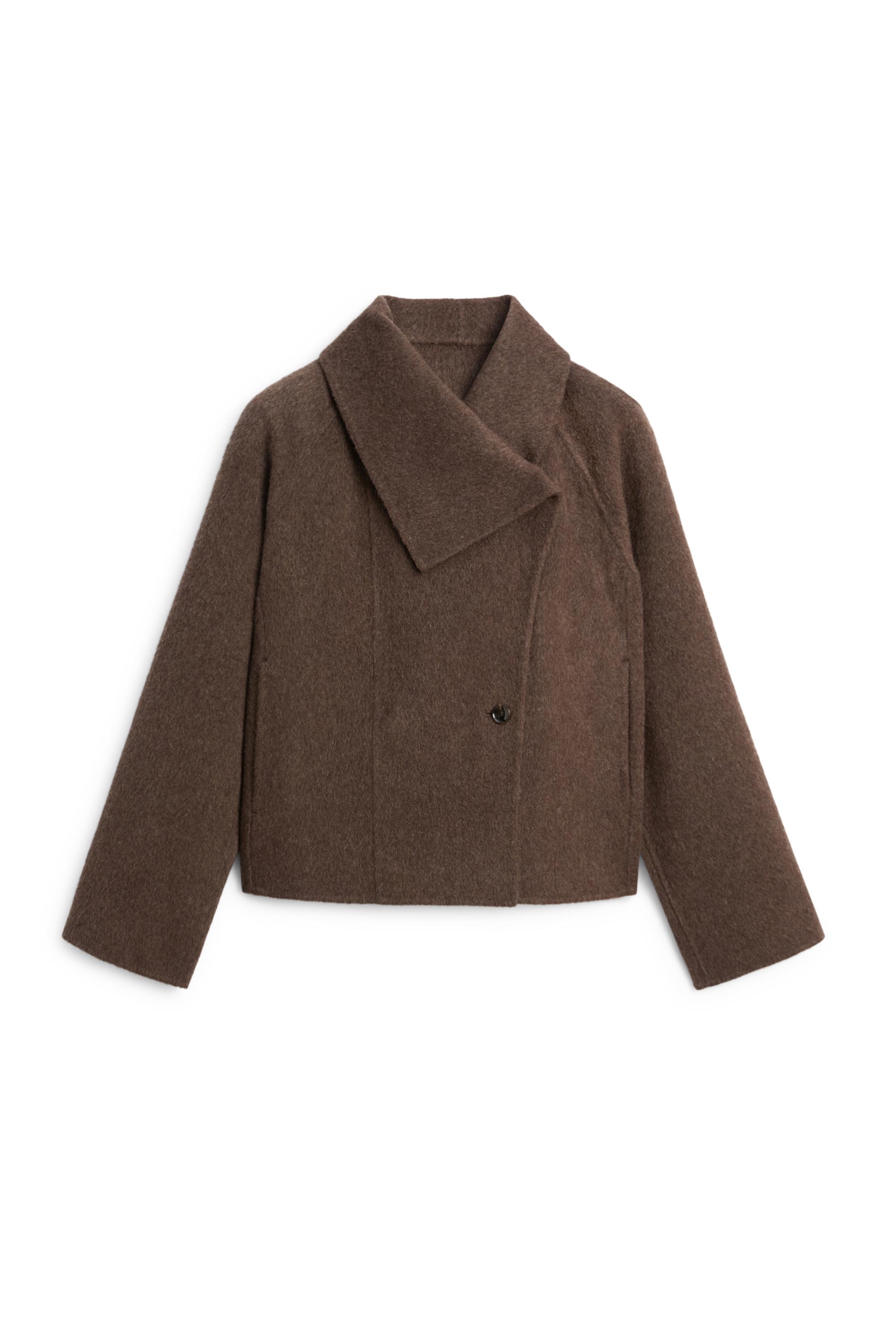 Short wool blend coat with side fastening - Chocolate | ZARA
