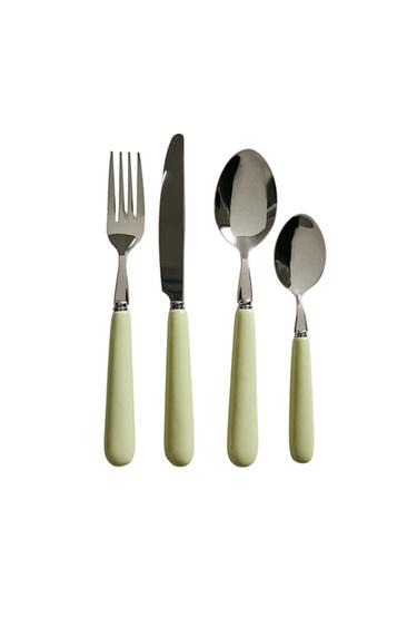 SET CUBIERTOS 4 PIEZAS MANGO CERÁMICA - VERDE de Zara