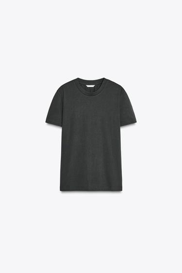 COTTON T-SHIRT WITH ENZYME FINISH - Charcoal by Zara