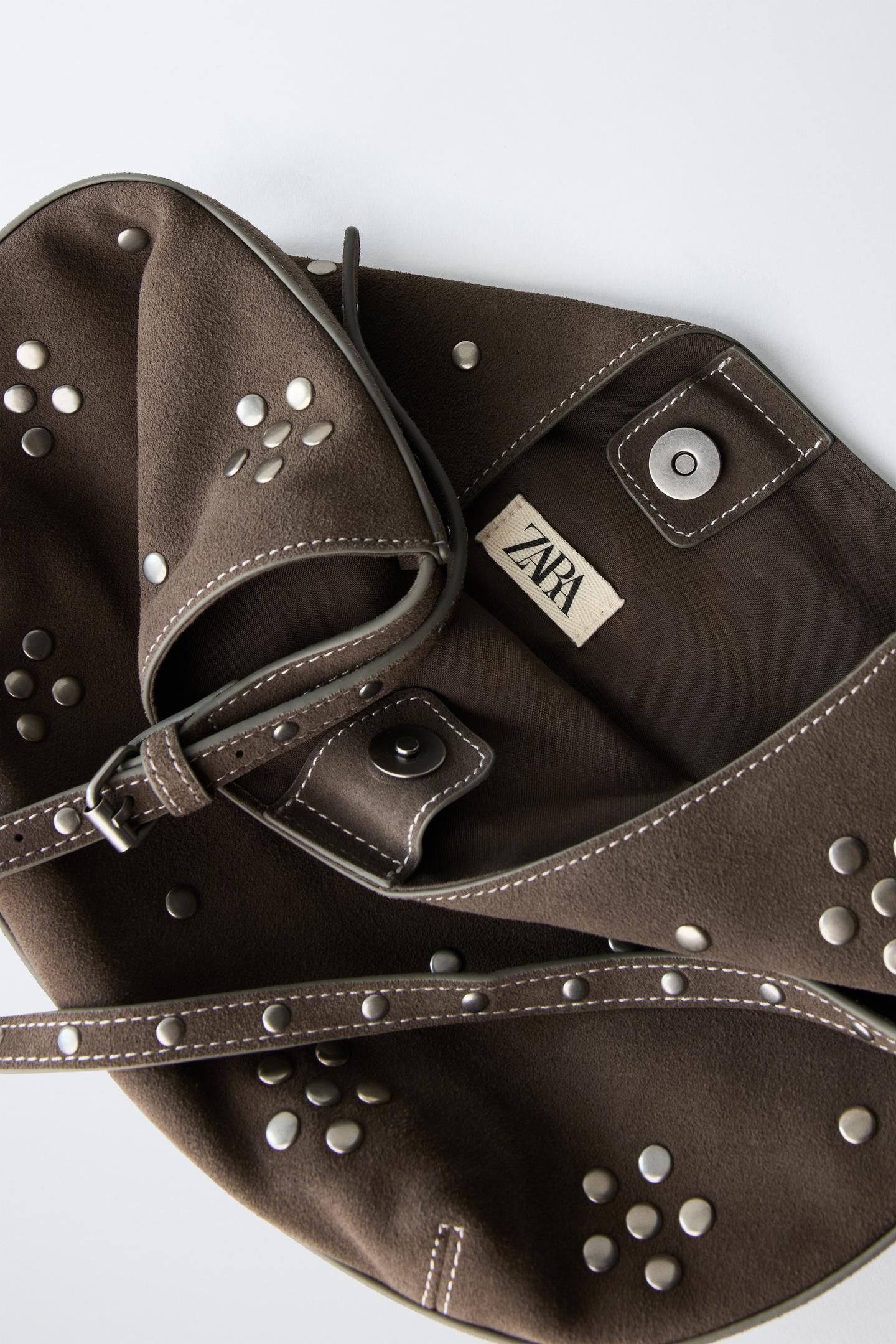 Детская сумка Zara Leather Studded Crossbody, цвет: Серый — фото 4