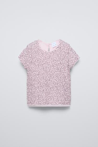 CAMISETA DE TULE COM JOIAS - Rosa da Zara - Imagem 0