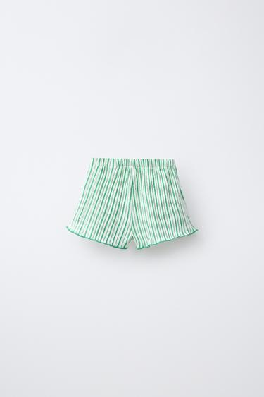 SHORT TEXTURÉ À RAYURES - Vert de Zara - Image 1