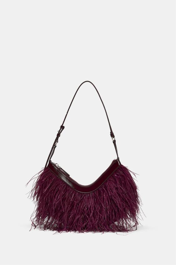 FEATHER SHOULDER BAG - Burgundy Red by Zara - Image 0