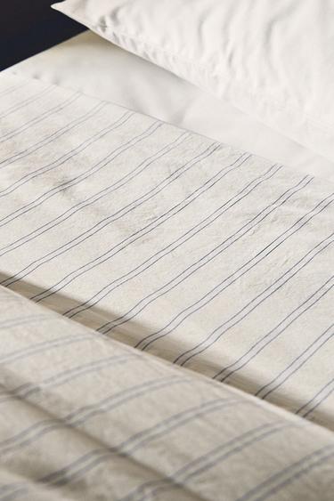 COTTON FLAT SHEET WITH DOUBLE STRIPES - Oyster-white by Zara - Image 4