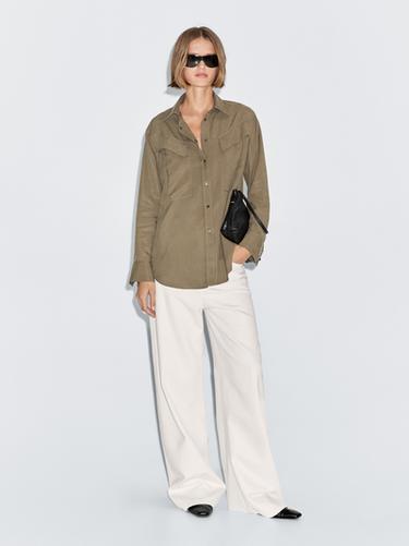 Zara Long shirt with pocket details - Khaki - Image 0