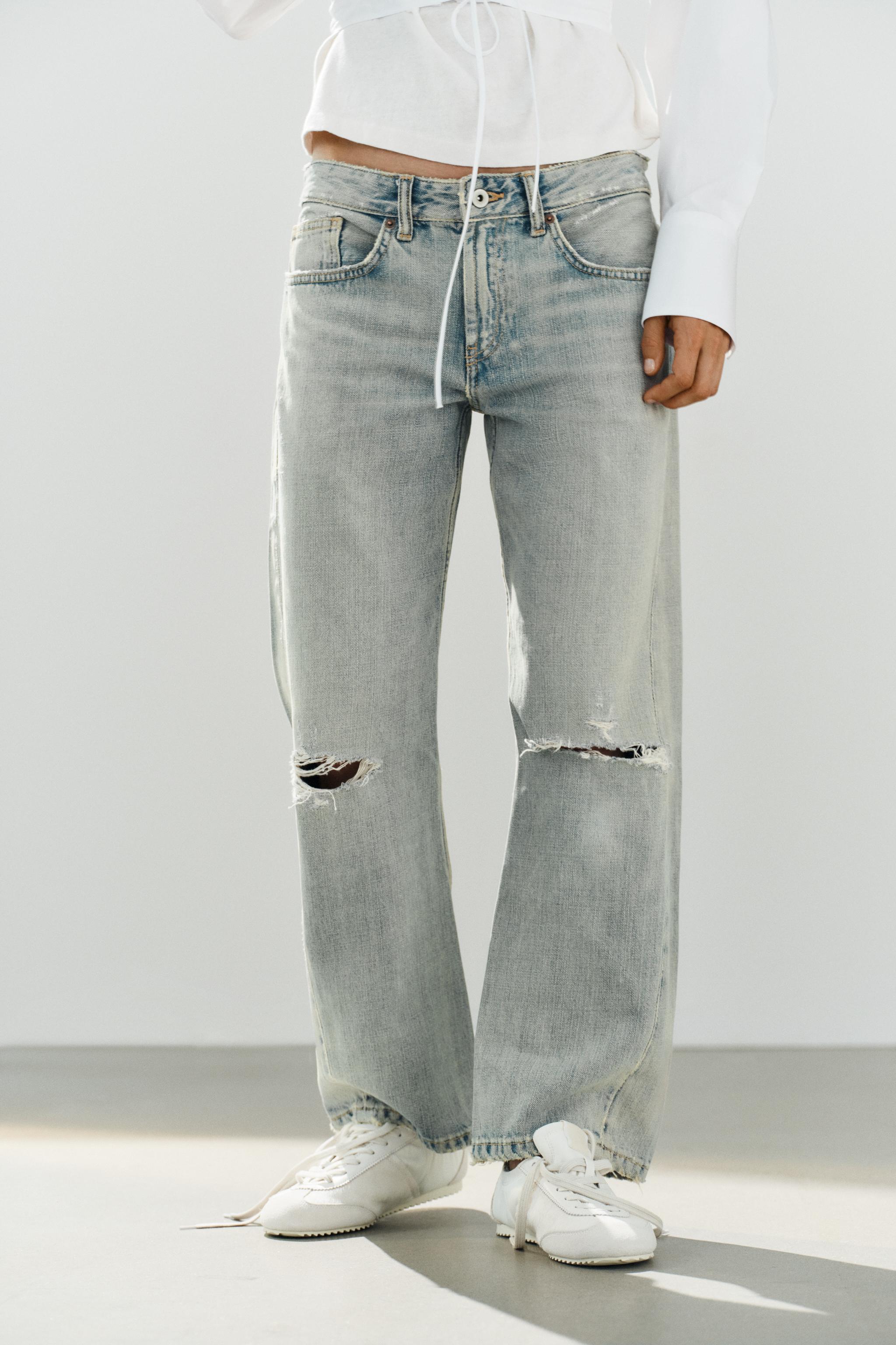 TRF CROPPED DISTRESSED JEANS — Blue / Gray