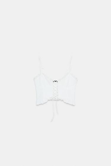 TOP CROP CORSETERO PUNTILLA - Blanco de Zara - Imagen 0