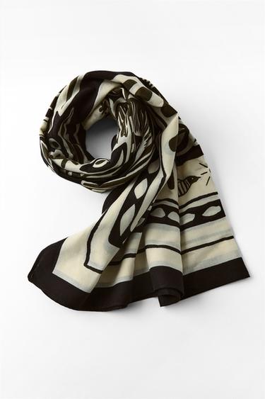 SYAL KATUN BERMOTIF - Hitam dari Zara