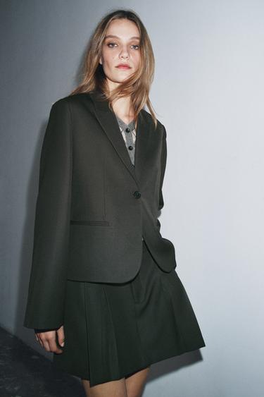 KORTE ROK MET PLOOIEN ZW COLLECTION - Kaki van Zara