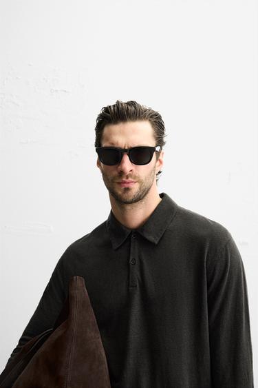 POLO REGULAR FIT EN MÉLANGE DE LIN - Marron chocolat de Zara - Image 3
