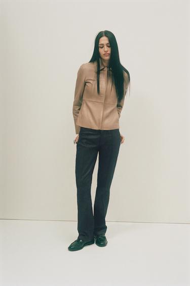 Zara TRF WAXED LOW-RISE JEANS - Chocolate