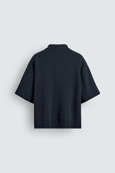 KNITTED ZIP-UP POLO SHIRT - Dark navy by Zara - Image 7