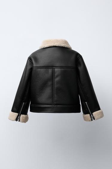 FAUX LEATHER JACKET WITH FAUX SHEARLING - Black by Zara - Image 3