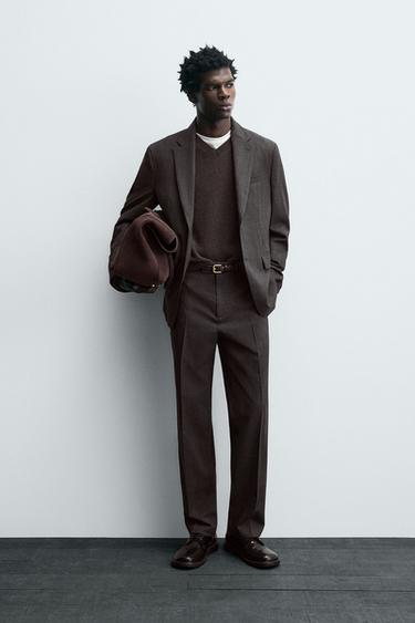 100% WOOL SUIT TROUSERS - Dark brown by Zara